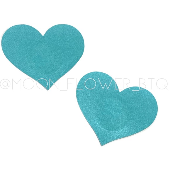 MoonFlowerBtq Accessories - Turquoise Satin Heart Nipple Pasties – Adhesive Covers